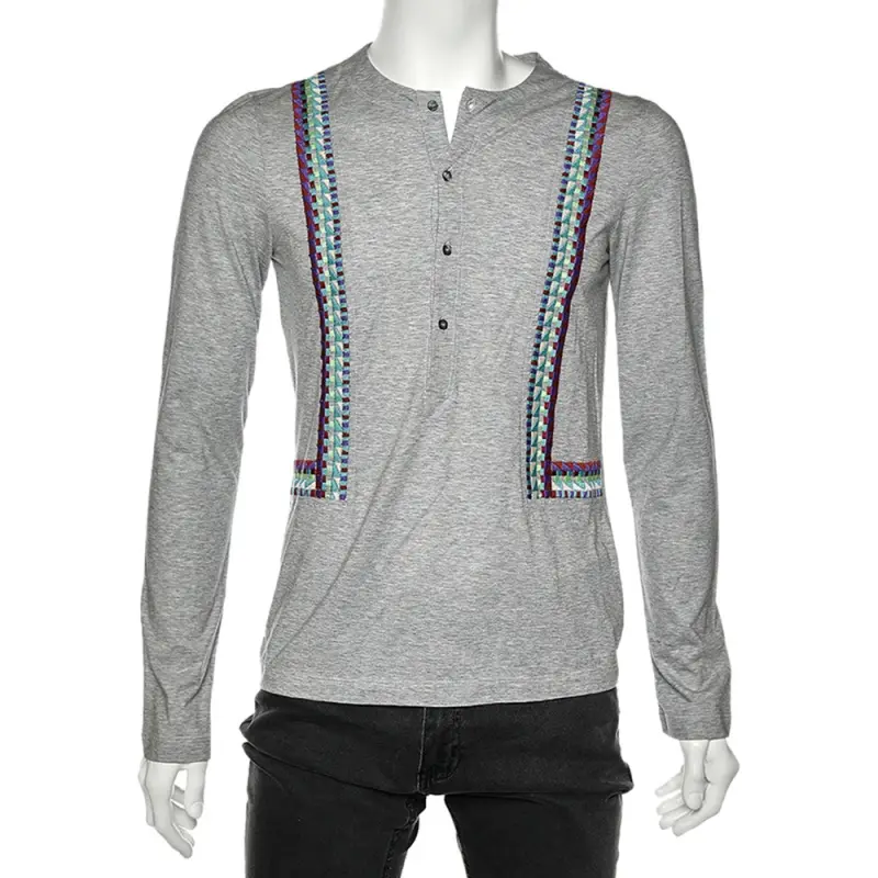 Just Cavalli Grey Cotton Embroidered Detailed Long Sleeve T-Shirt M