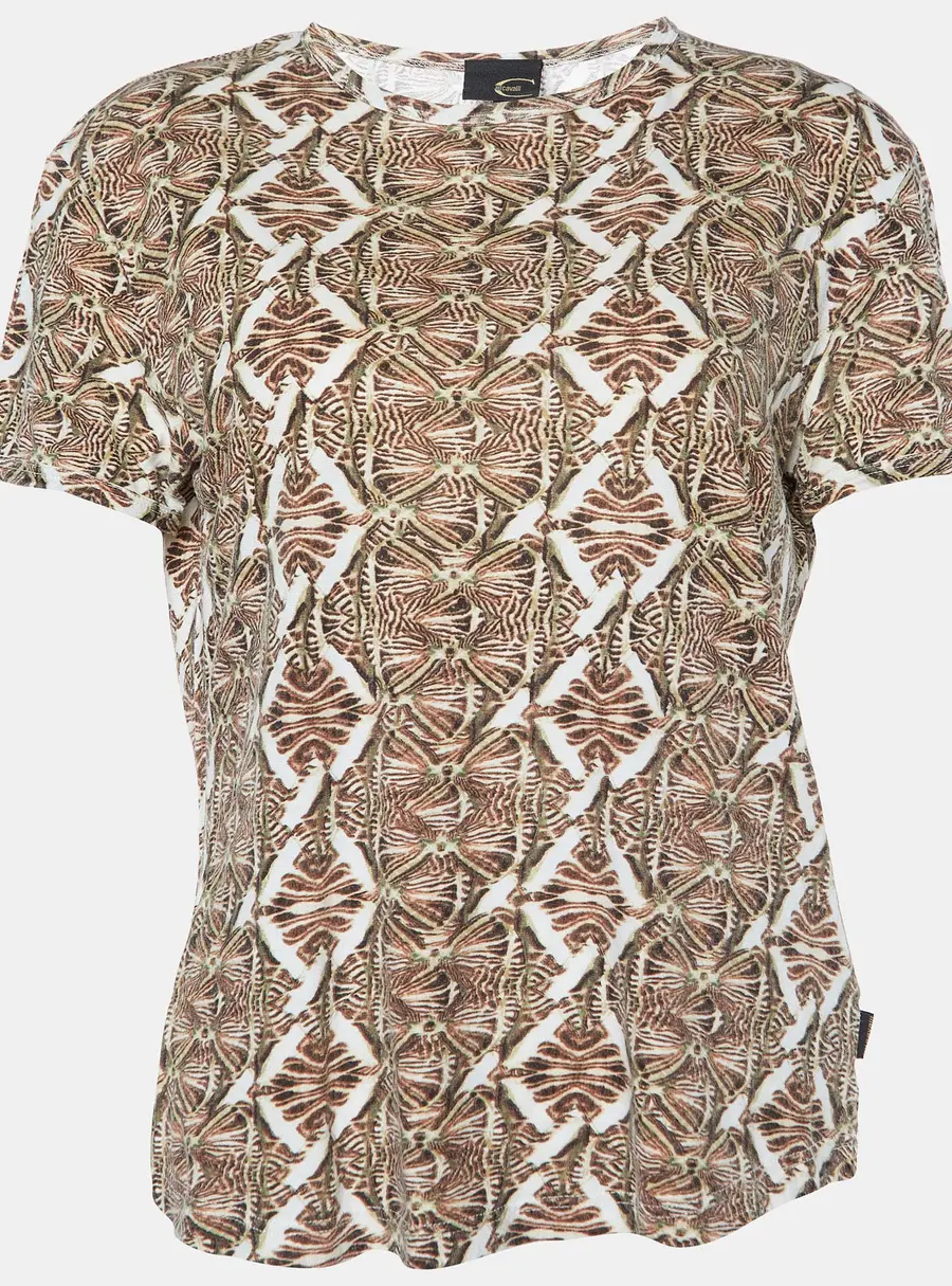 Just Cavalli Brown Printed Cotton & Modal Fitted T-Shirt L