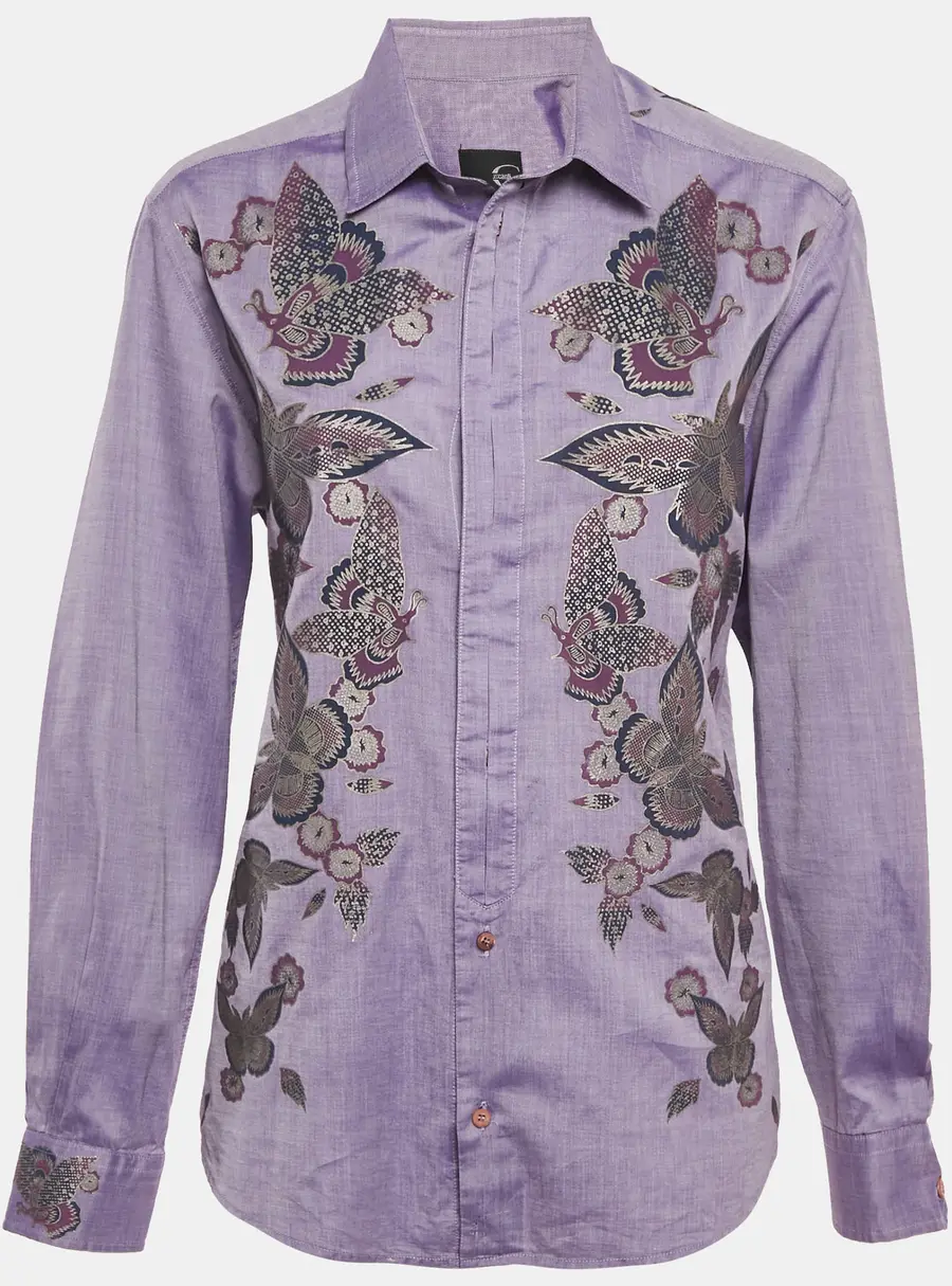 Just Cavalli Purple Floral Print Cotton Long Sleeve Shirt L
