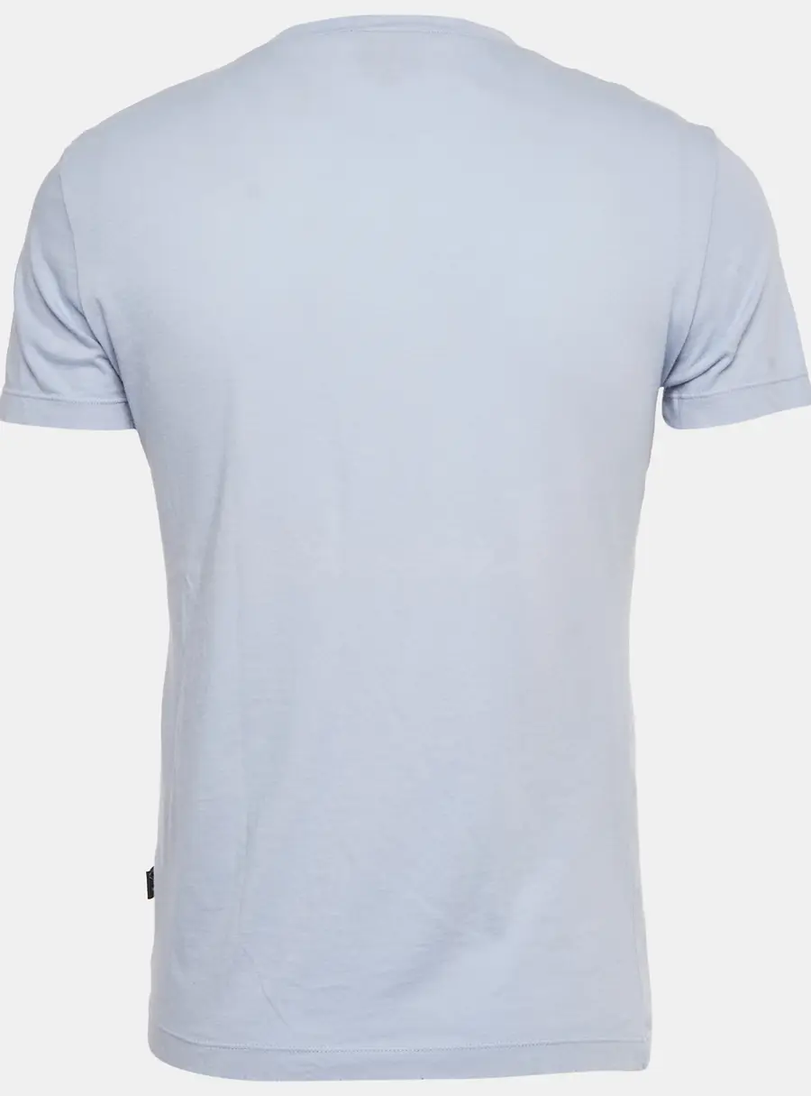 Just Cavalli Blue Printed Jersey Distressed V-Neck T-Shirt M
