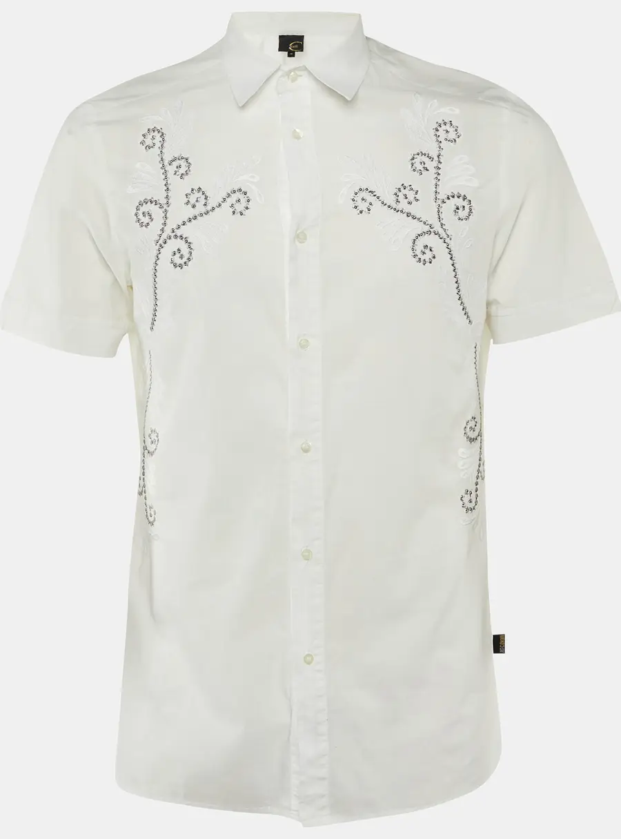 Just Cavalli White Embroidered Cotton Slim Fit Shirt M