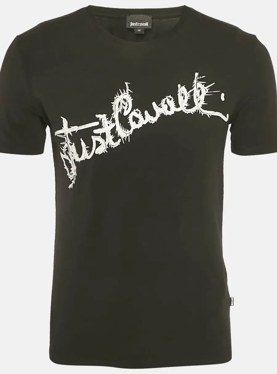 Just Cavalli Black Logo Print Cotton Crew Neck Half Sleeve T-Shirt M