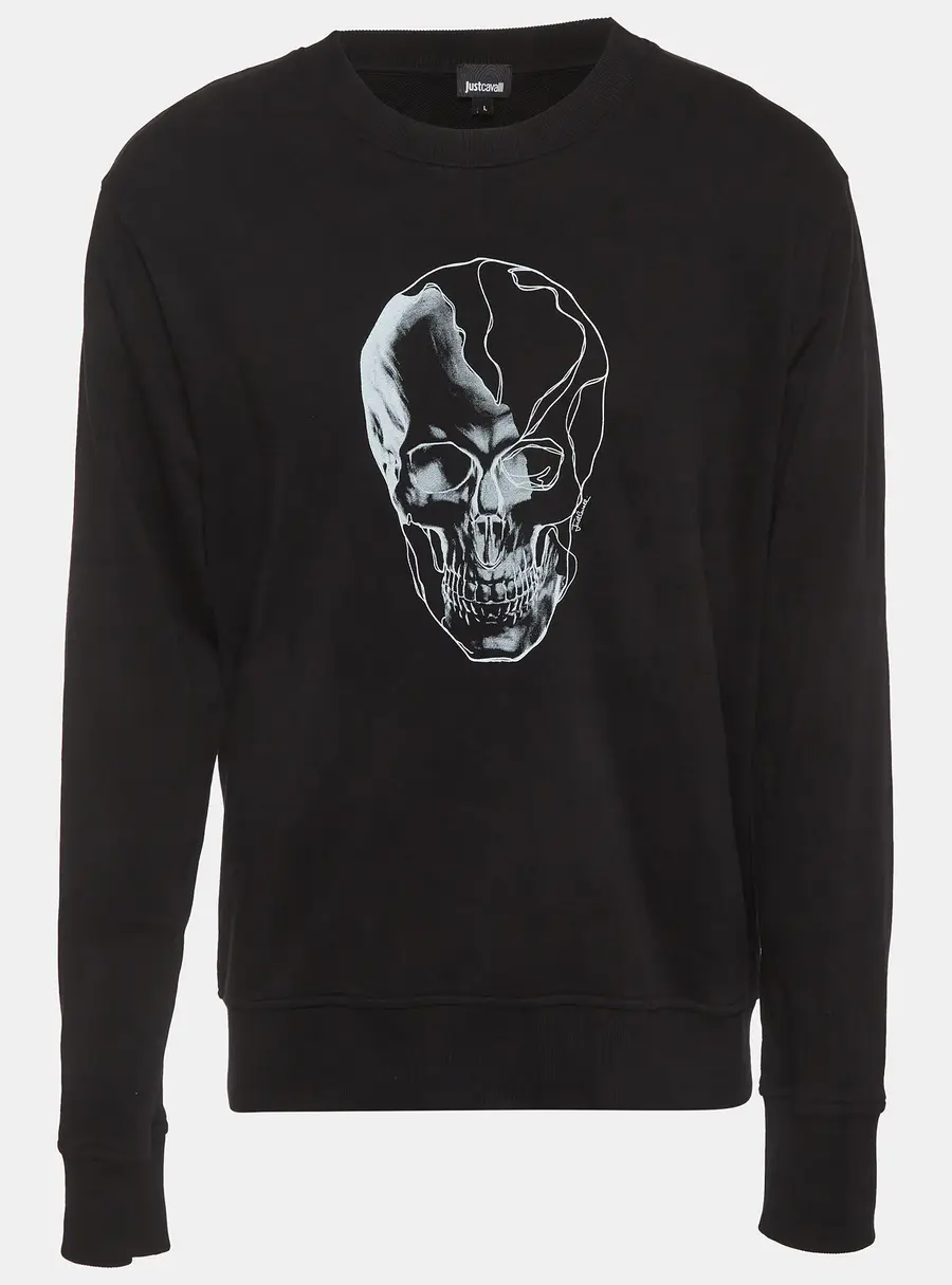 Just Cavalli Black SKull Printed Cotton Knit Jumper L