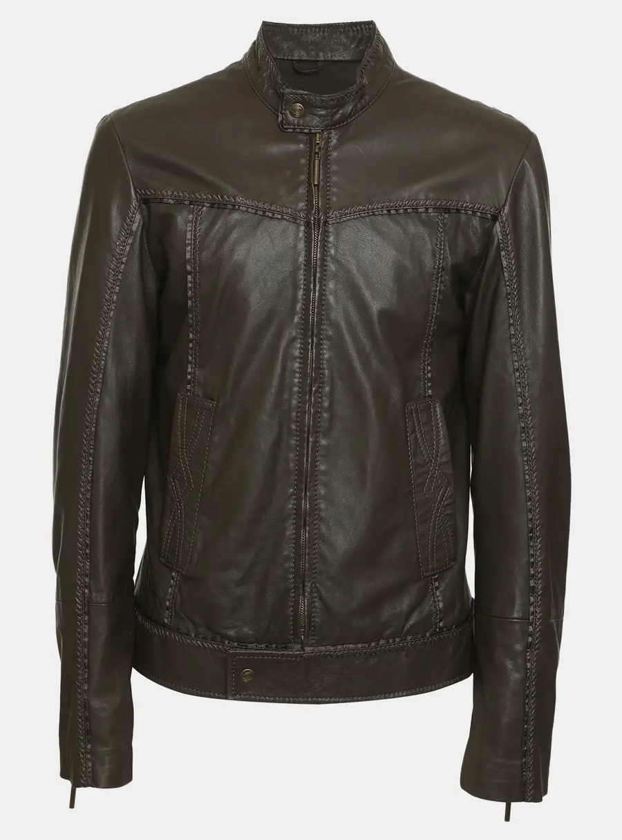 Just Cavalli Brown Leather Jacket S