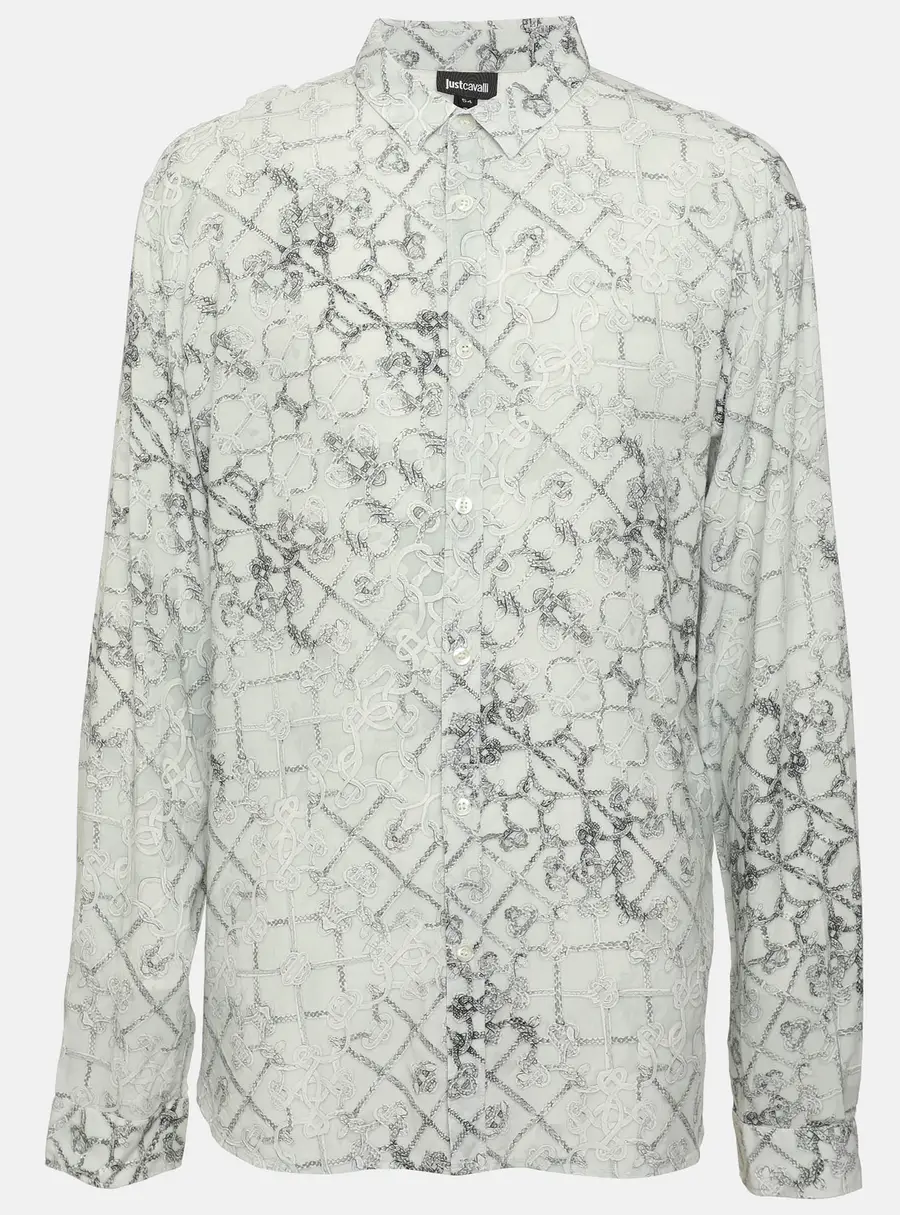 Just Cavalli Grey Printed Viscose Long Sleeve Shirt XXL