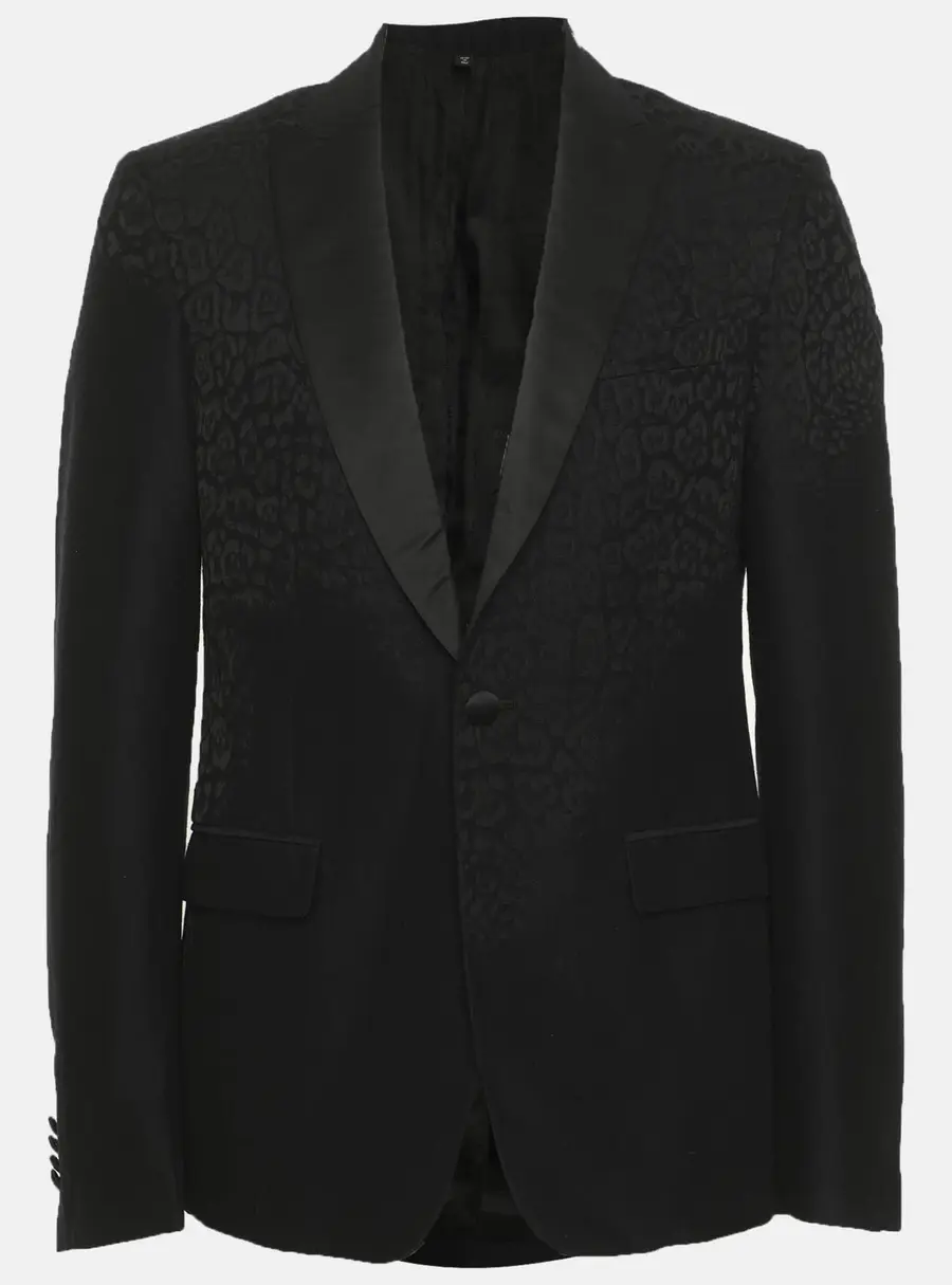 Just Cavalli Black Wool Blend Jacquard Leopard Print Single Breasted Blazer S