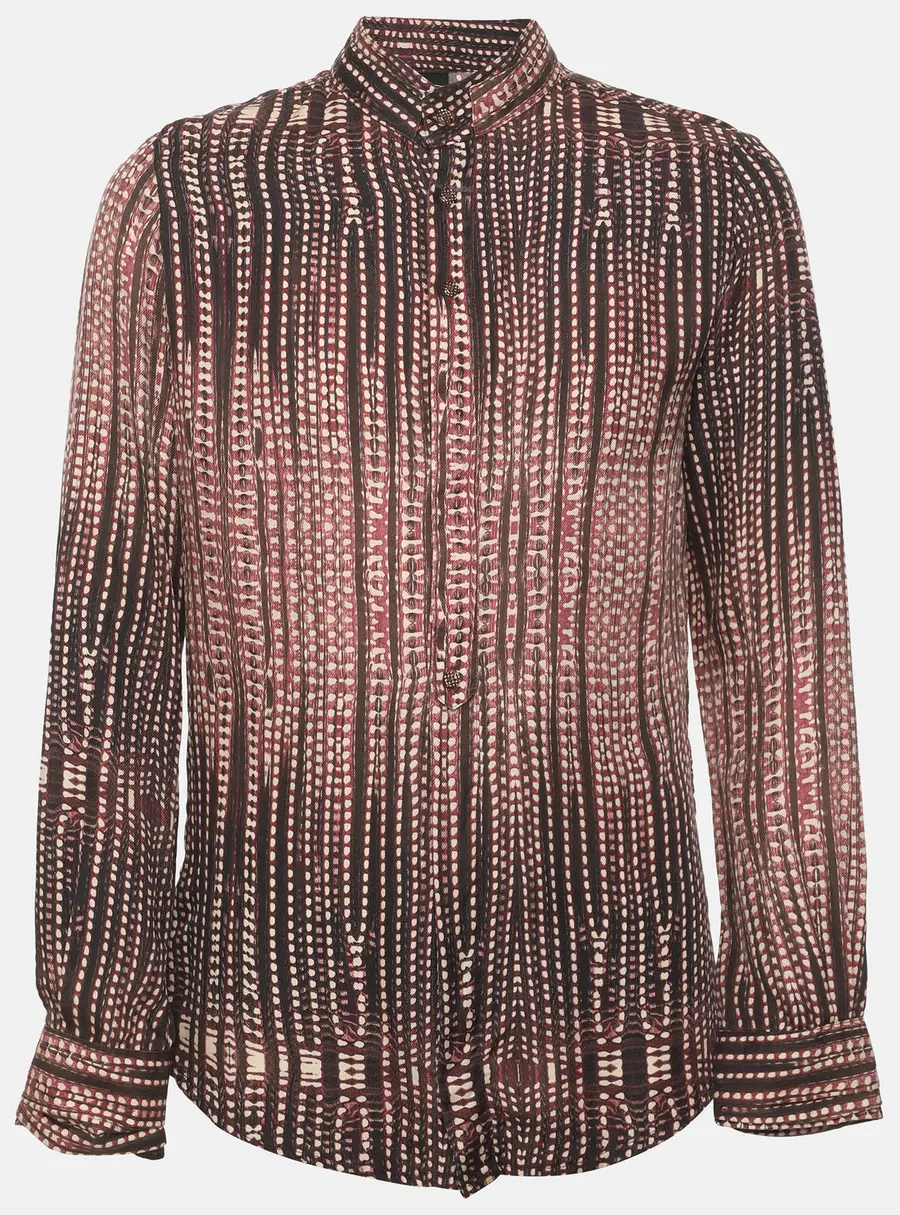 Just Cavalli Burgundy/Black Patterned Printed Silk Long Sleeve Shirt XL