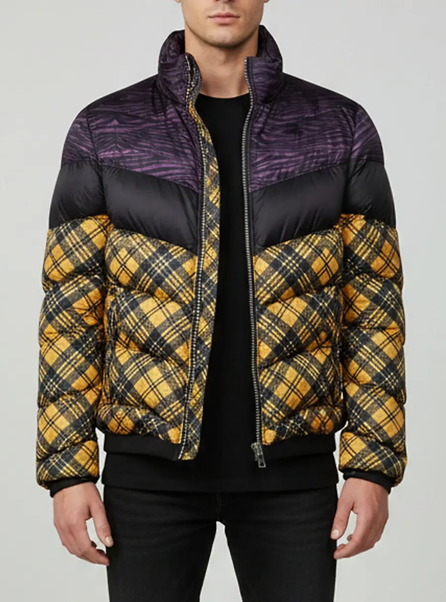 Just Cavalli Multicolour Printed Synthetic Zip-Up Down Bomber Jacket M