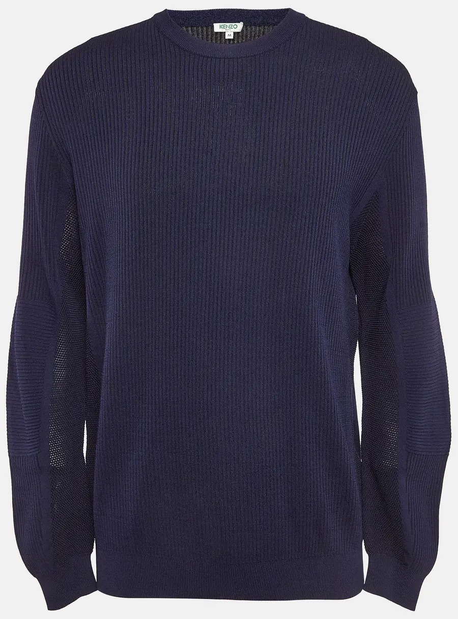 Kenzo Navy Blue Logo Intarsia Rib Knit Sweater M