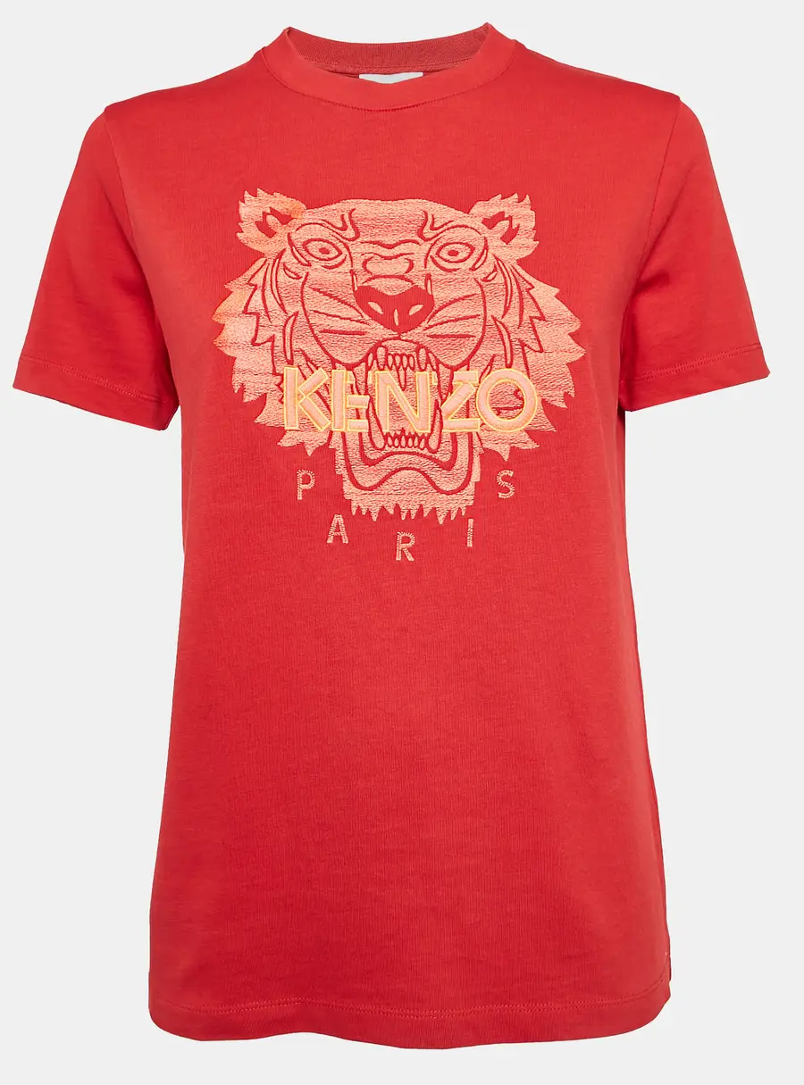Kenzo Red Logo Embroidered Crew Neck T-Shirt M
