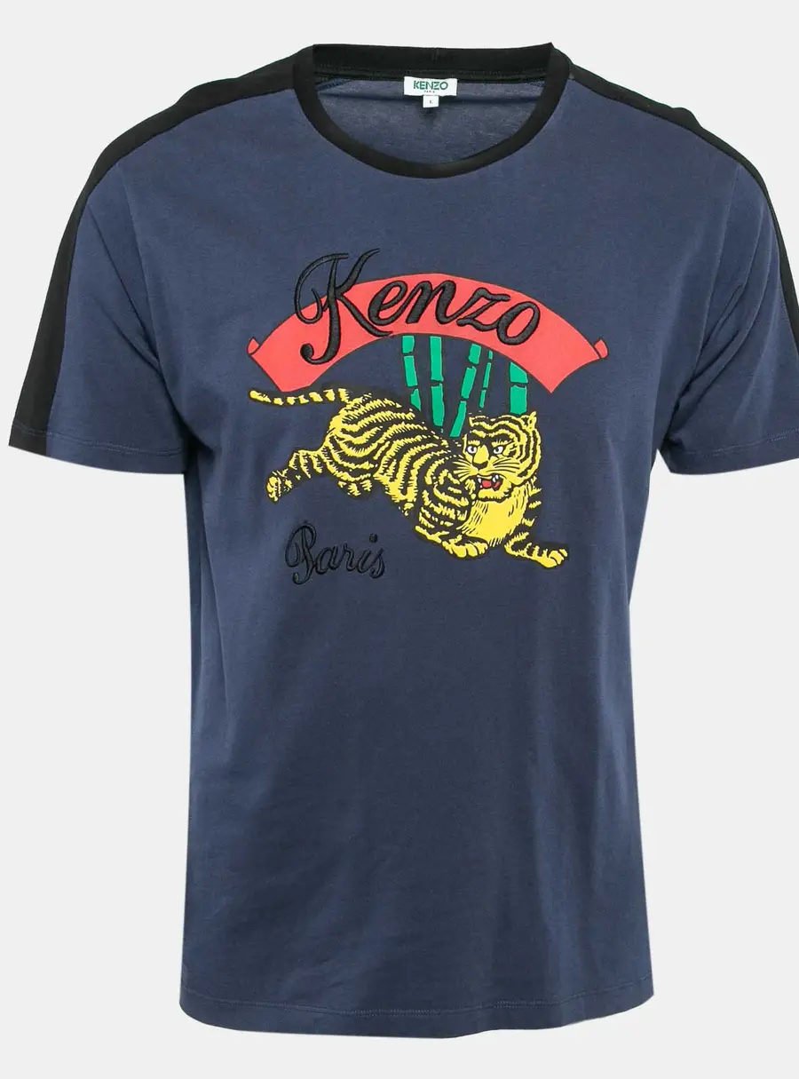 Kenzo Navy Blue Tiger Print Cotton Crew Neck T-Shirt L