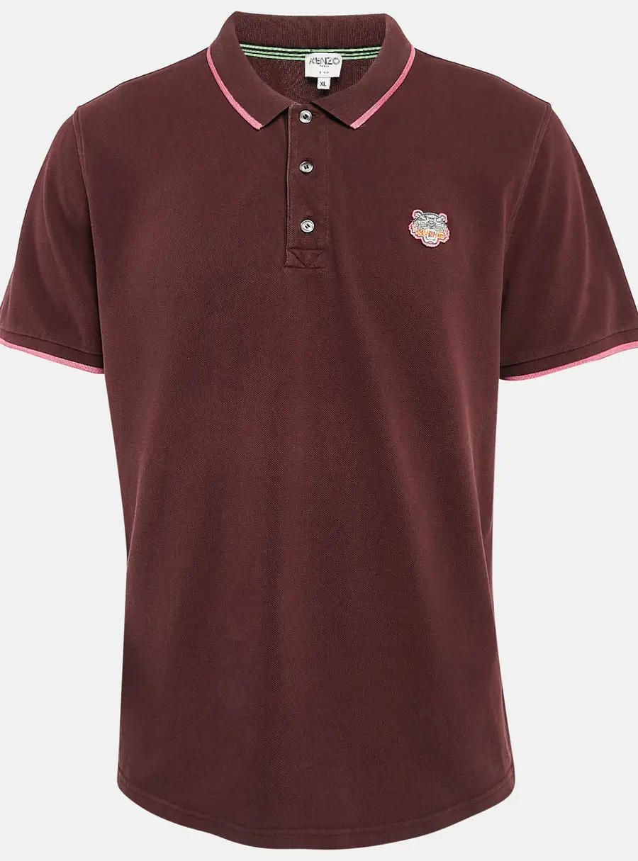 Kenzo Burgundy Cotton Tiger Patchwork Polo T-Shirt XL