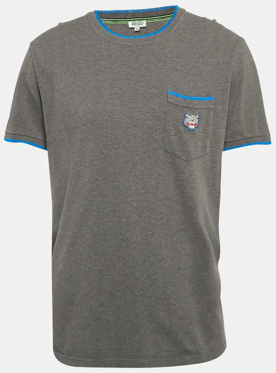 Kenzo Grey Tiger Applique Pocket Pique Cotton T-Shirt XL