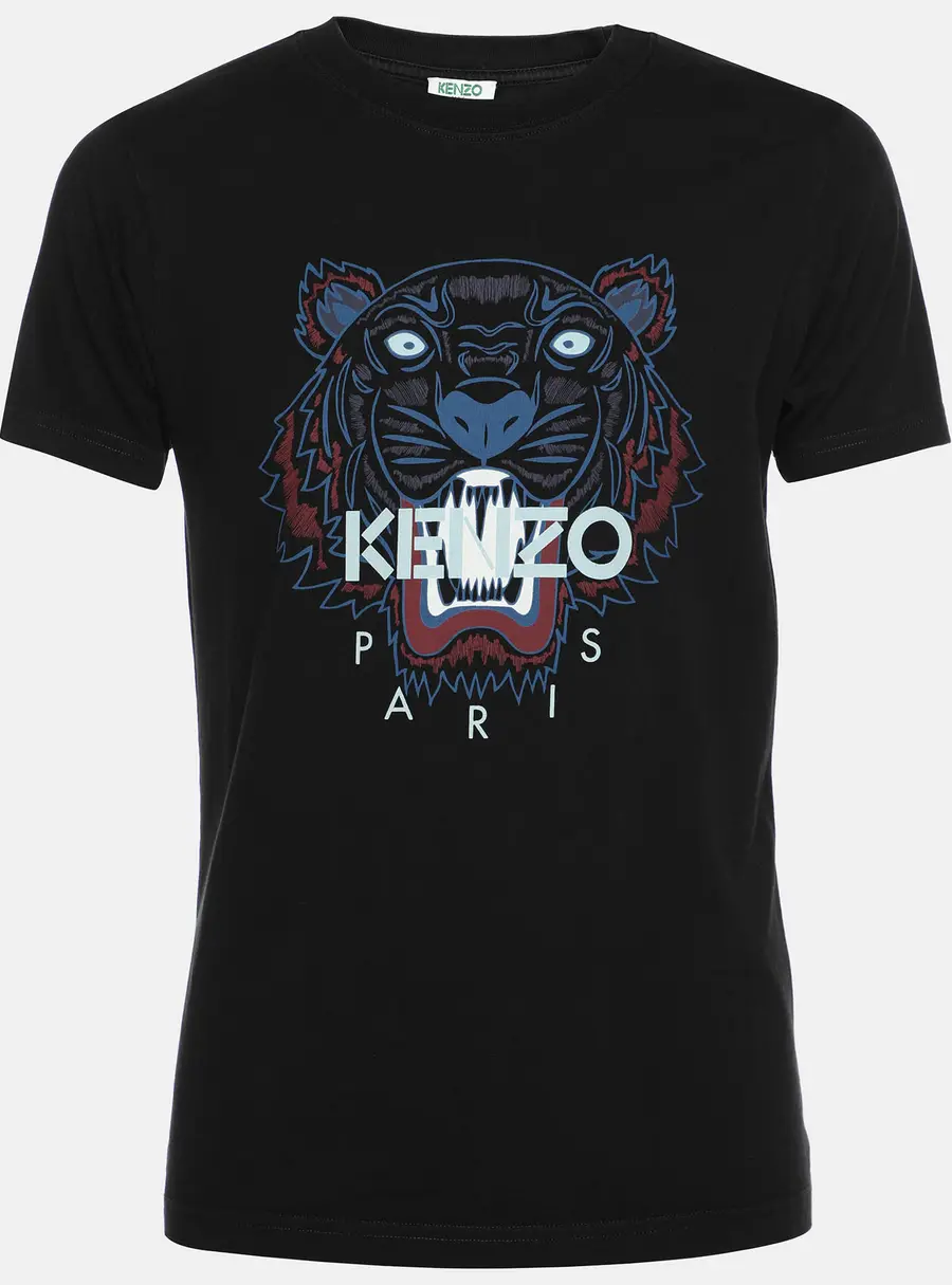 Kenzo Black Fabric Tiger Print T-Shirt XS
