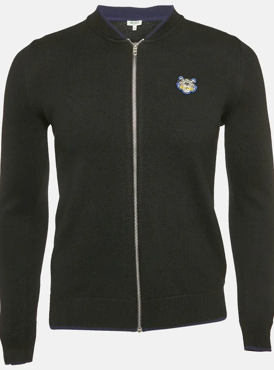 Kenzo Black Knit Zip Front Cardigan XS