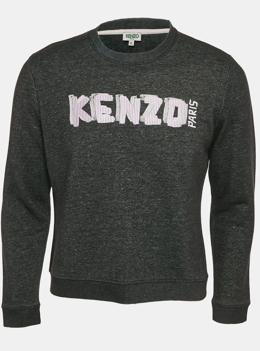 Kenzo Dark Grey Logo Embroidered Cotton Crewneck Sweatshirt XL