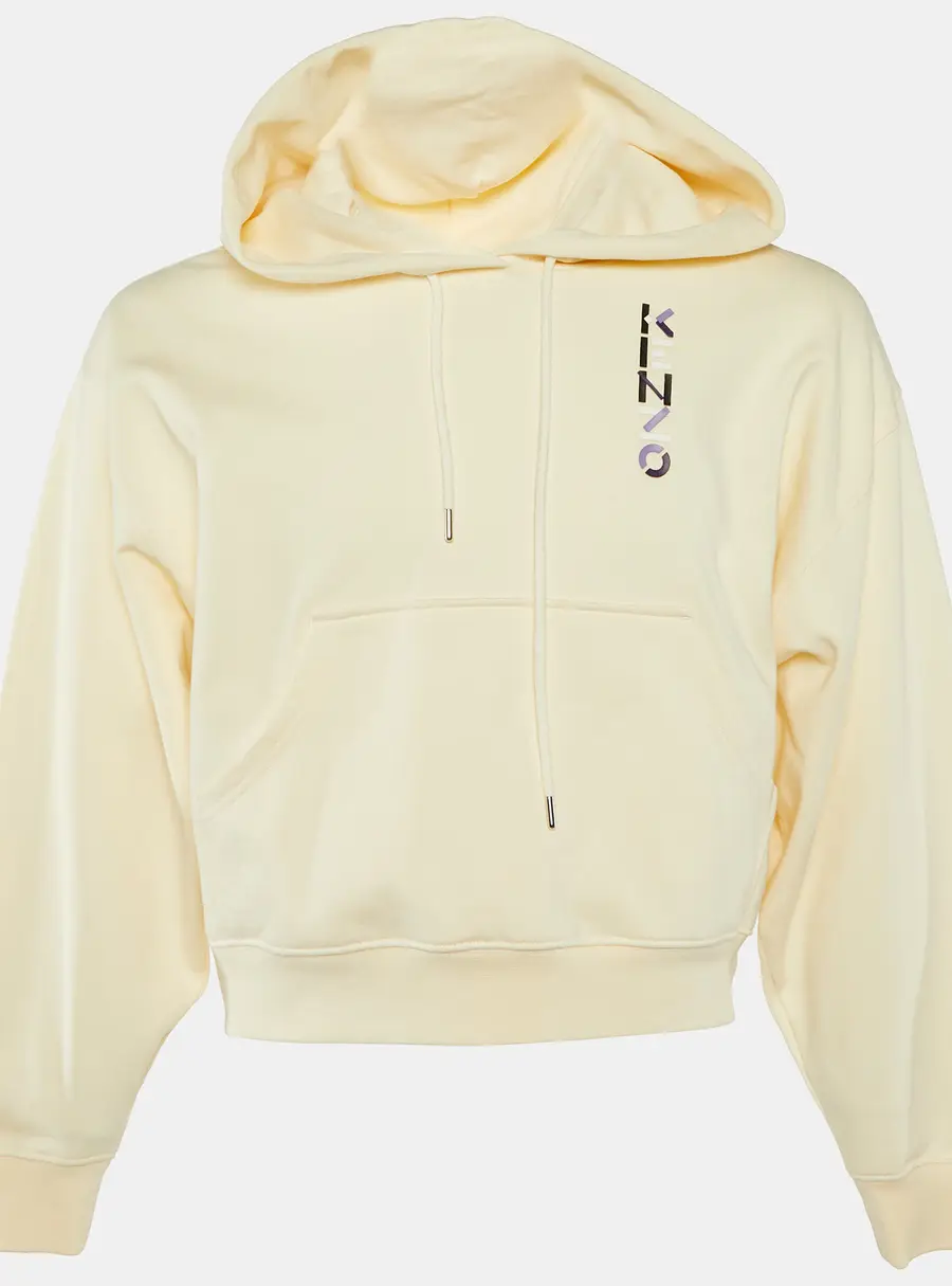 Kenzo Cream Logo Print Cotton Knit Hooded Sweatshirt XL