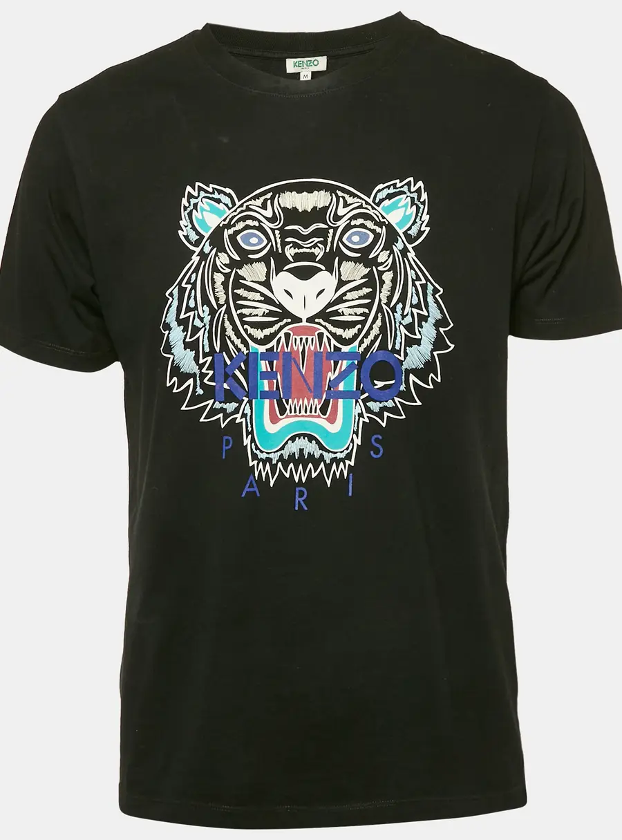 Kenzo Black Tiger Logo Print Jersey T-Shirt M