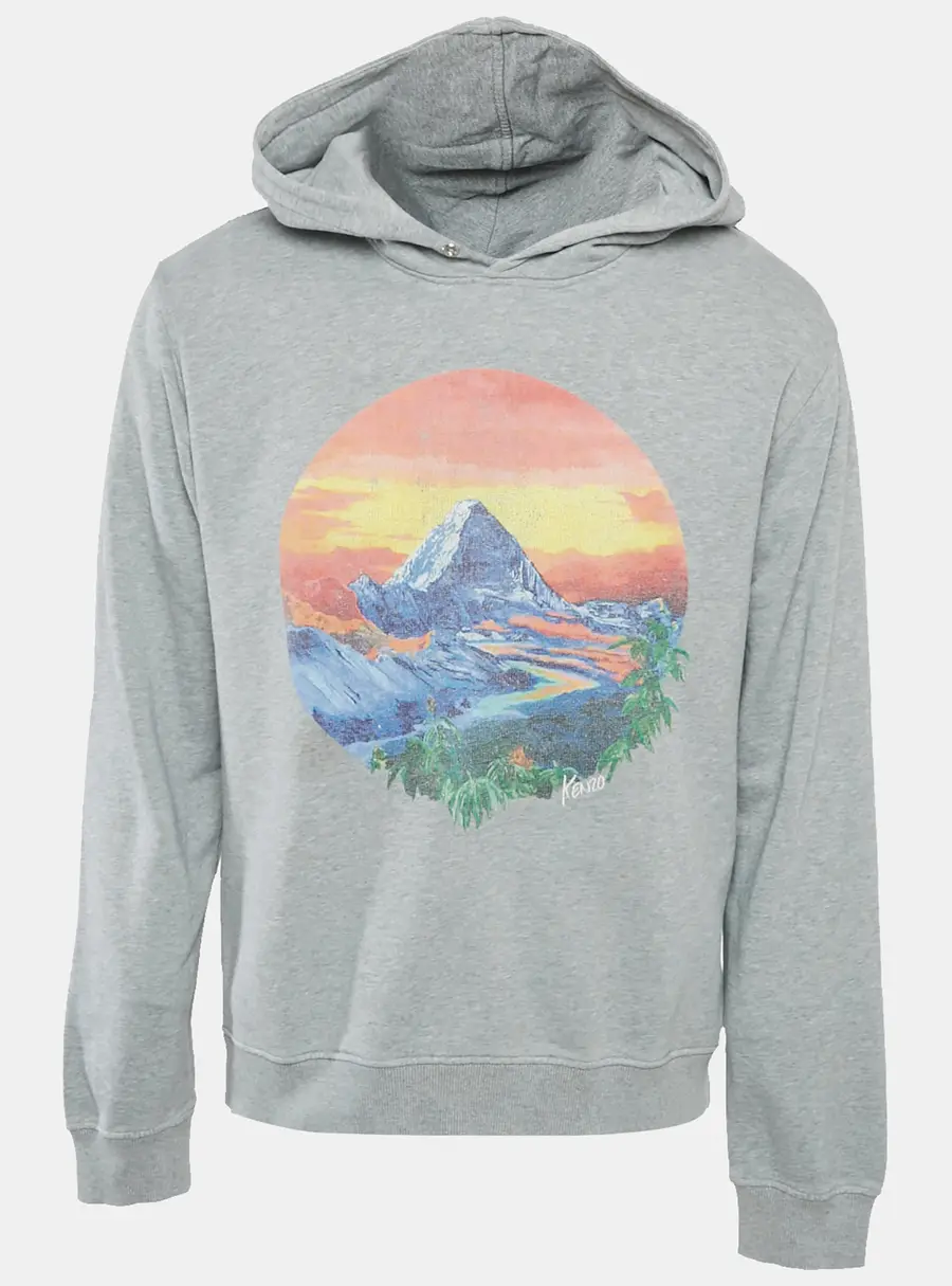 Kenzo Grey Printed Cotton Hoodie L