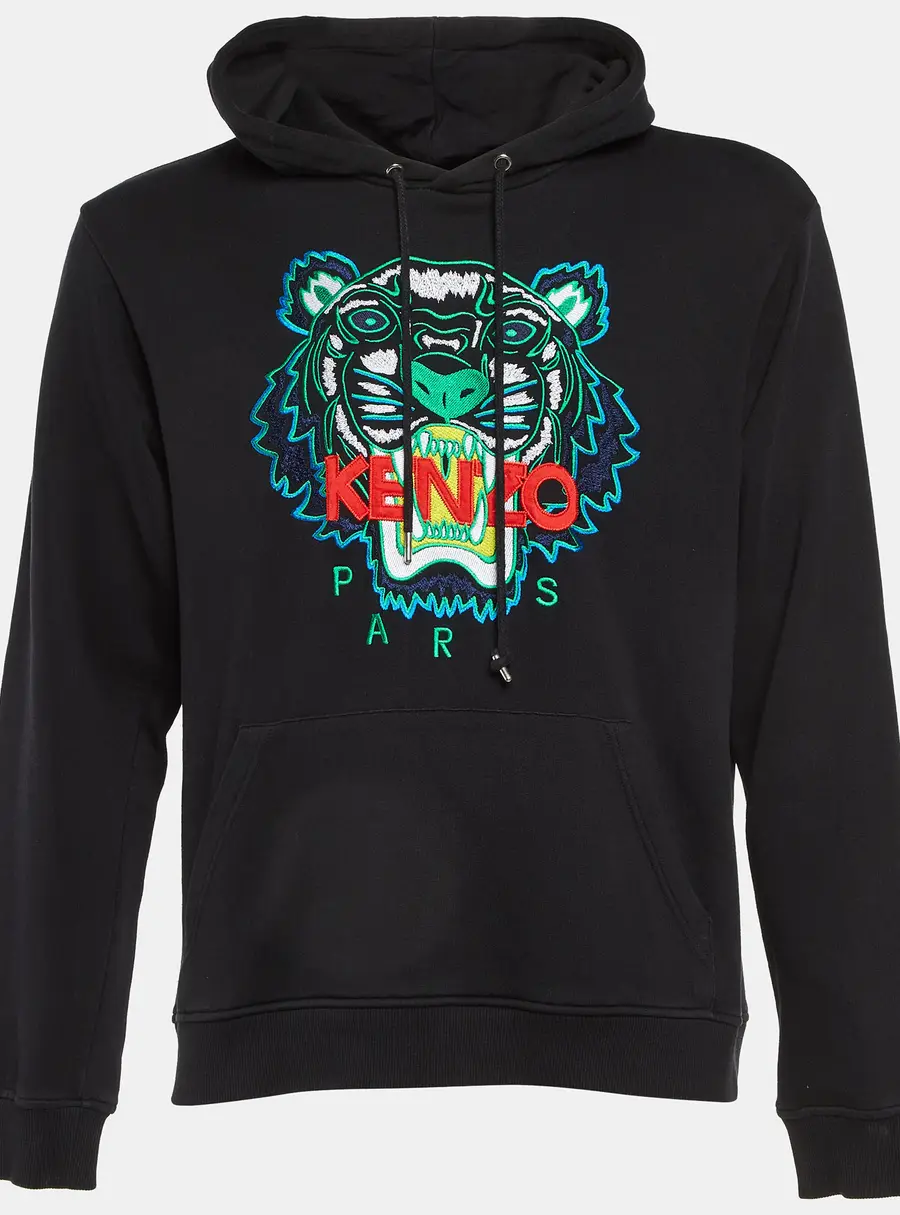 Kenzo Black Tiger Embroidered Cotton Hoodie M