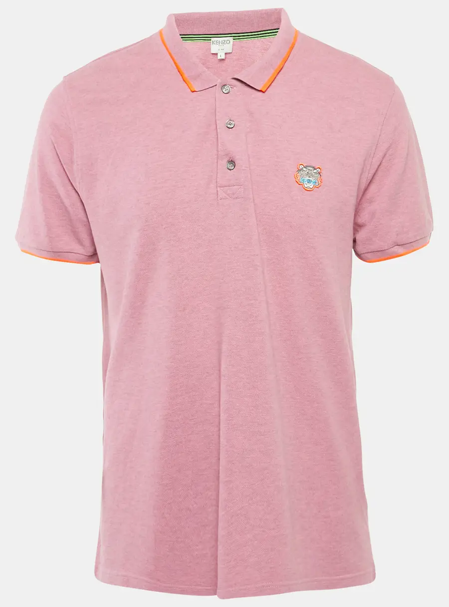 Kenzo Pink Tiger Applique Pique K Fit Polo T-Shirt L