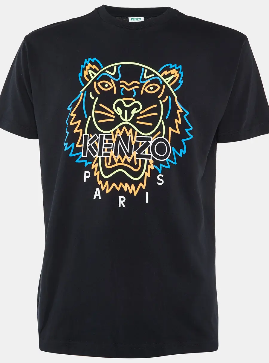 Kenzo Black Tiger Printed Cotton Knit T-Shirt S