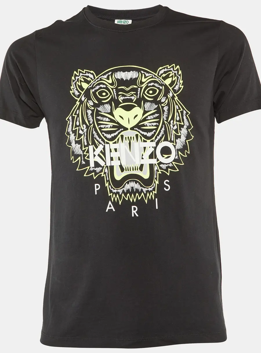 Kenzo Black Tiger Print Cotton Knit Crew Neck T-Shirt S