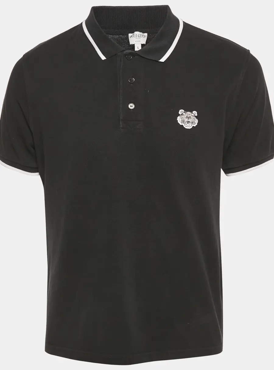 Kenzo Black Cotton Pique Polo T-Shirt L