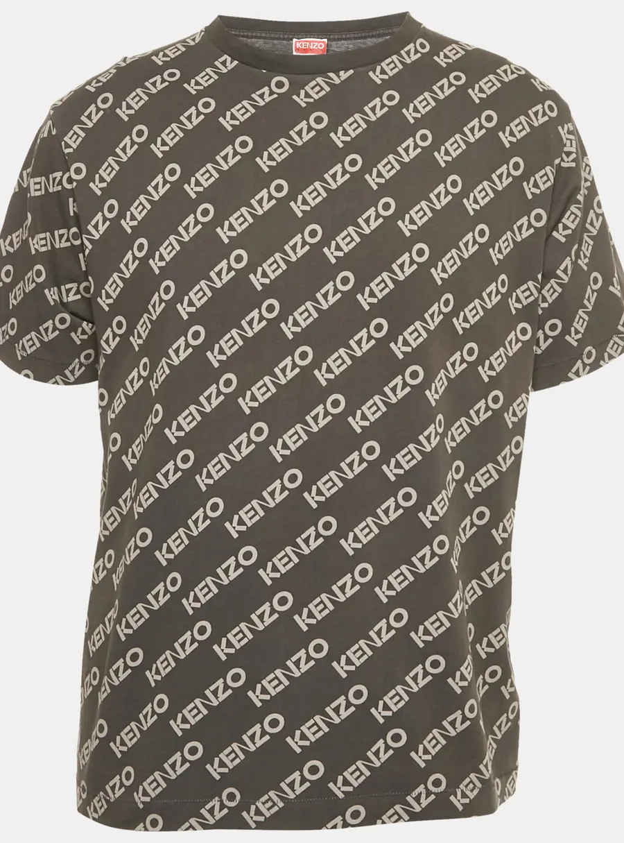 Kenzo Grey Logo All Over Print Jersey T-Shirt S