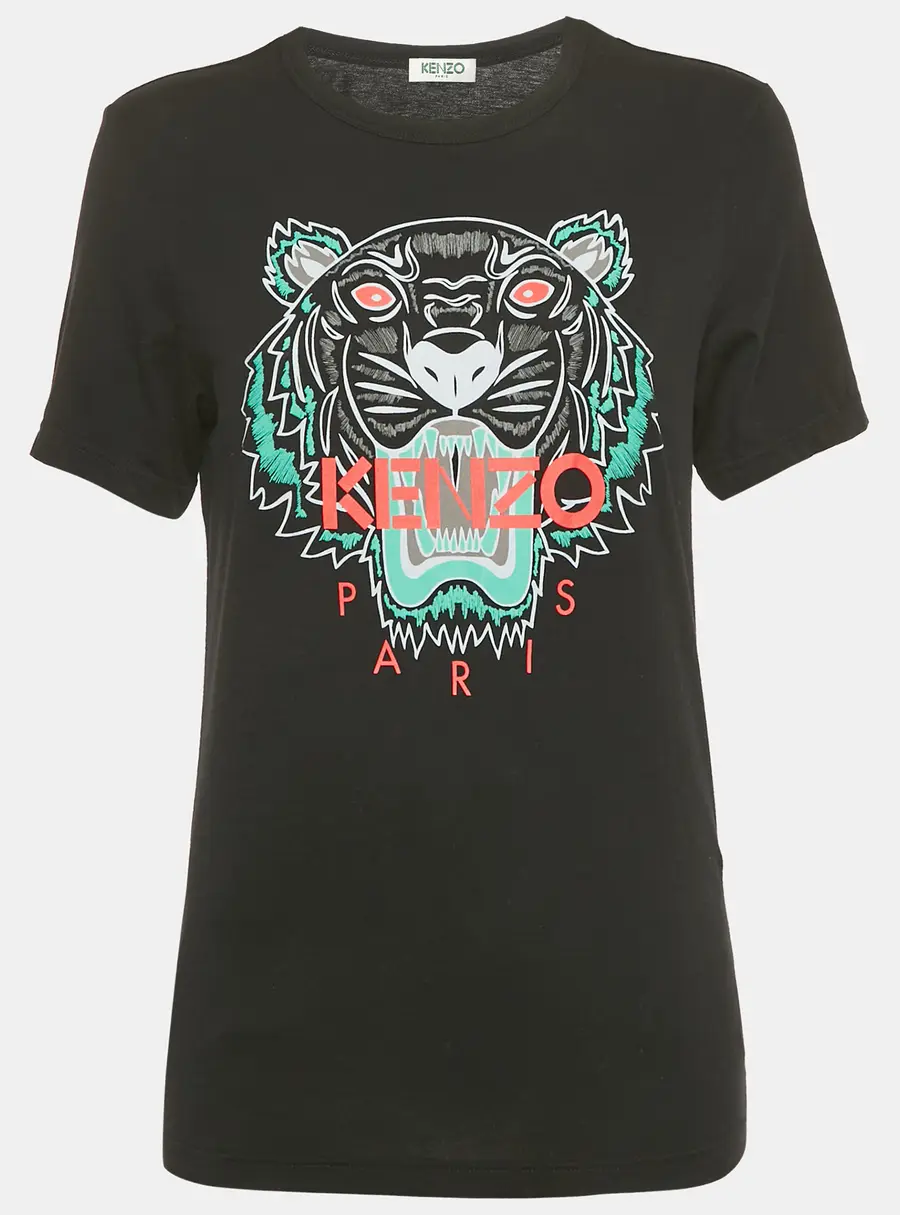 Kenzo Black Tiger Logo Print Jersey Crewneck T-Shirt XS