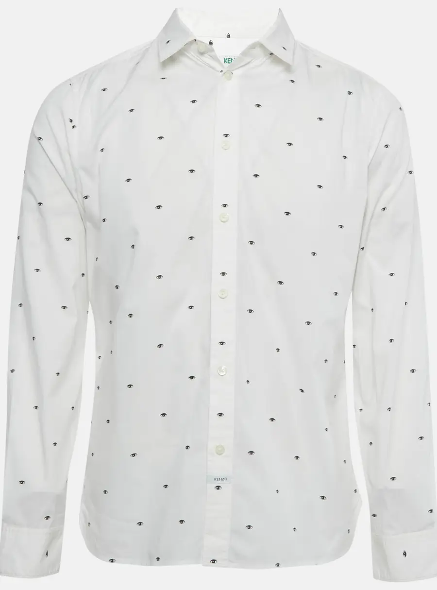 Kenzo White Eye Print Cotton Slim Fit Shirt L
