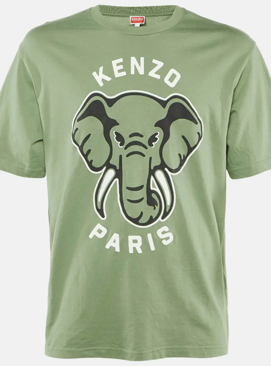 Kenzo Green Elephant Printed Cotton Knit T-Shirt L