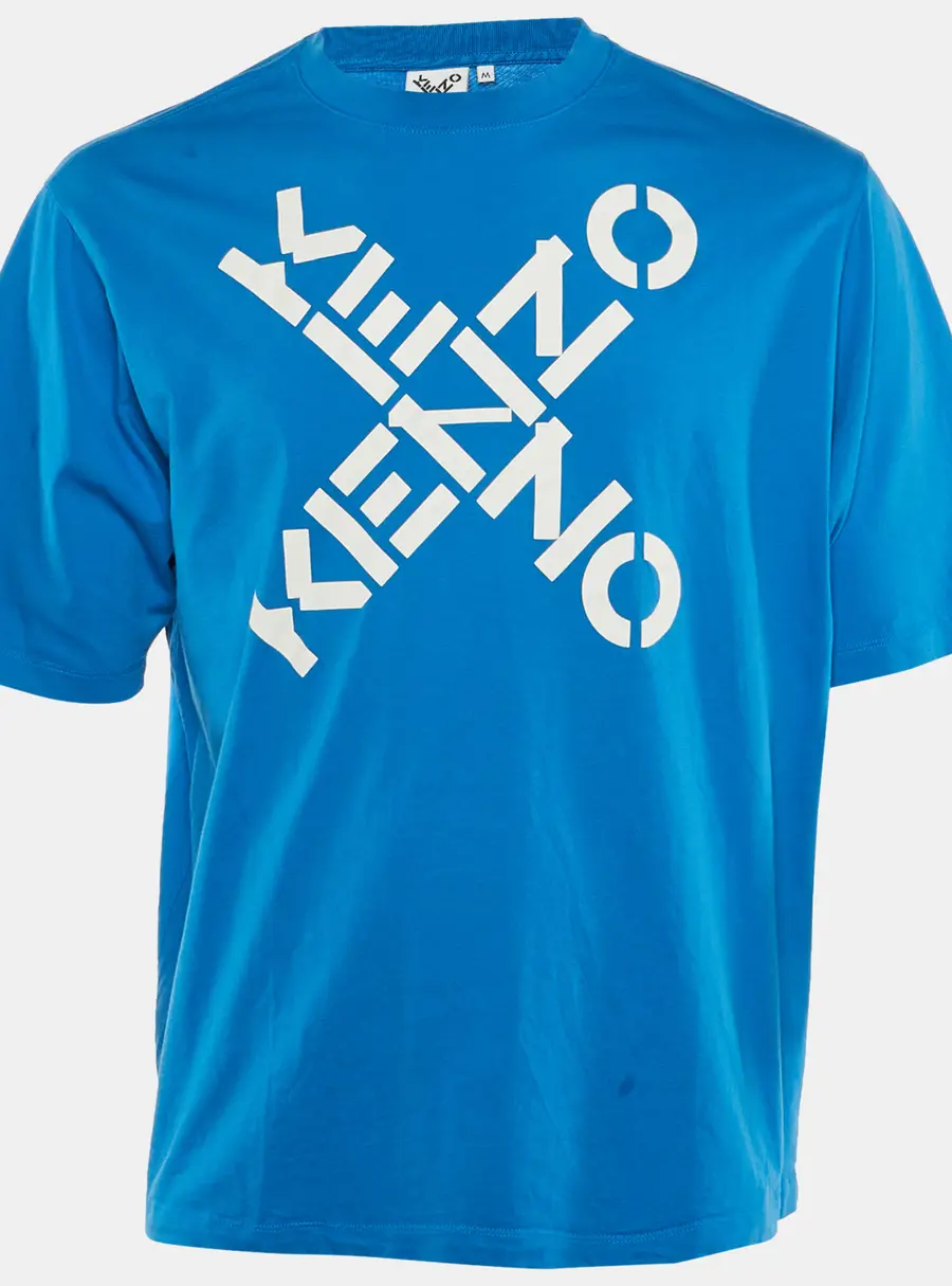 Kenzo Blue Logo Print Cotton Crew Neck T-Shirt M