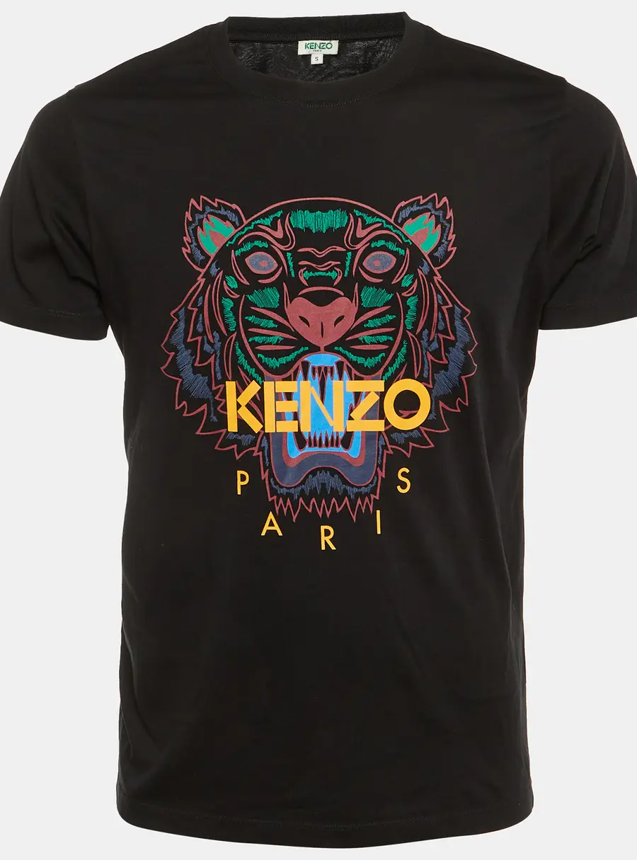Kenzo Black Tiger Print Cotton Crew Neck T-Shirt S