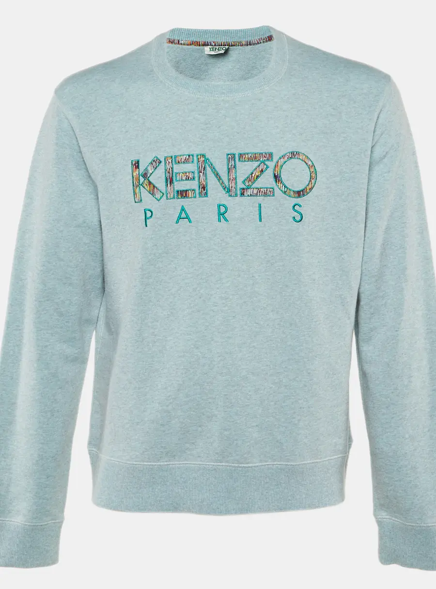 Kenzo Blue Logo Embroidered Cotton Crew Neck Sweatshirt XL