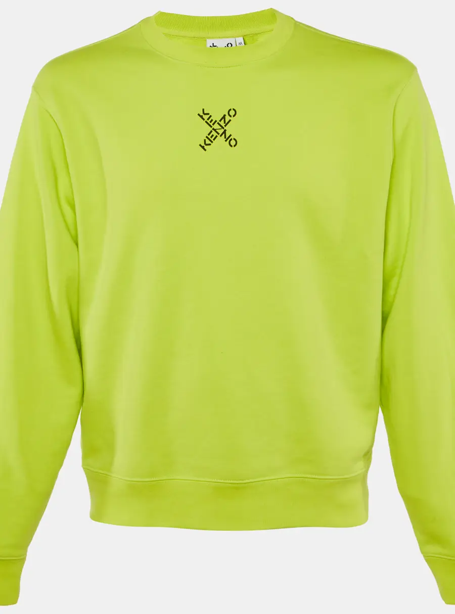 Kenzo Neon Green Logo Print Cotton Crew Neck Sweatshirt M