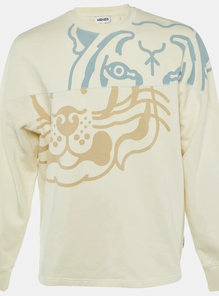 Kenzo Off White Printed Cotton Crew Neck Sweatshirt M