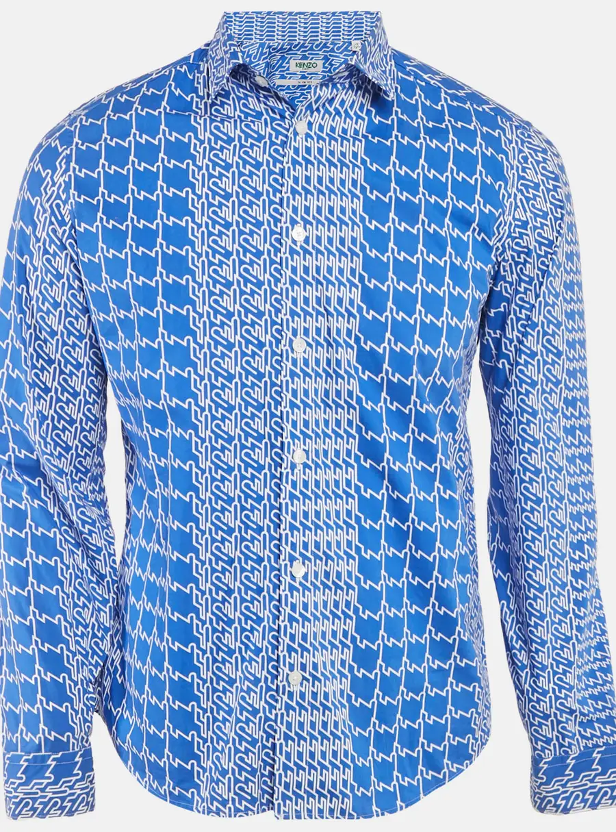 Kenzo Blue Printed Cotton Long Sleeve Shirt M