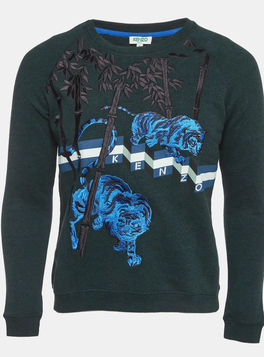 Kenzo Green Jersey 'Bamboo Tiger' Sweatshirt S