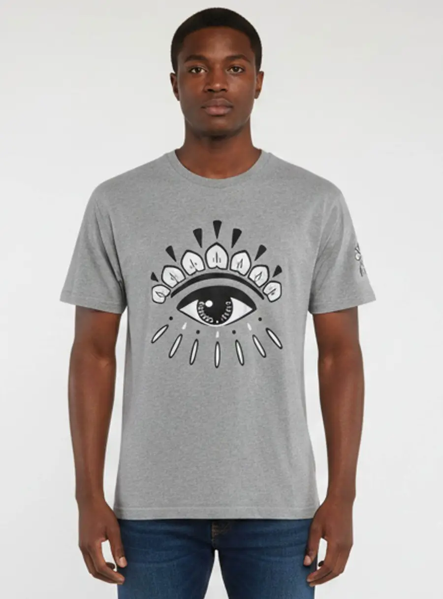 Kenzo Grey Logo Eye Graphic Jersey Crew Neck T-Shirt L