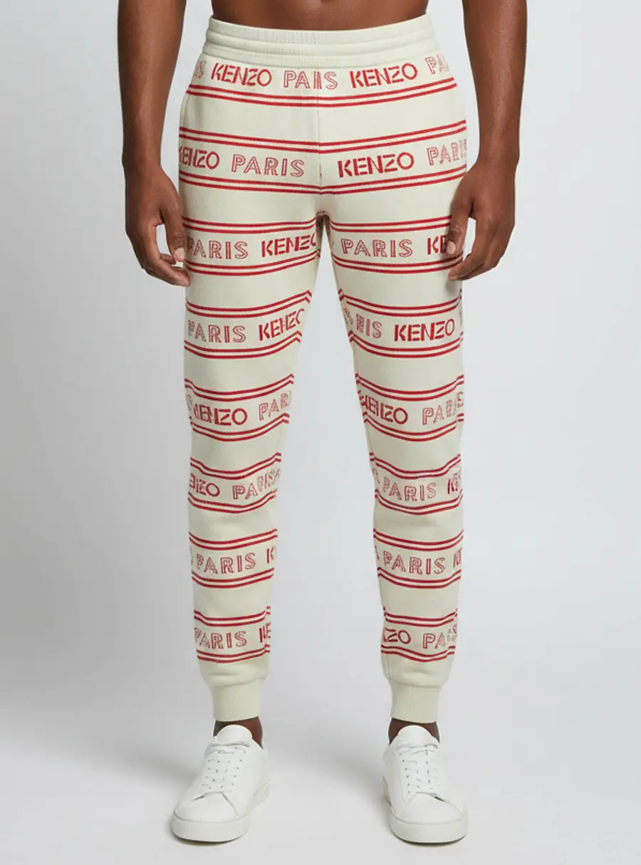 Kenzo Beige All Over Logo Cotton Knit Jogger Pants S