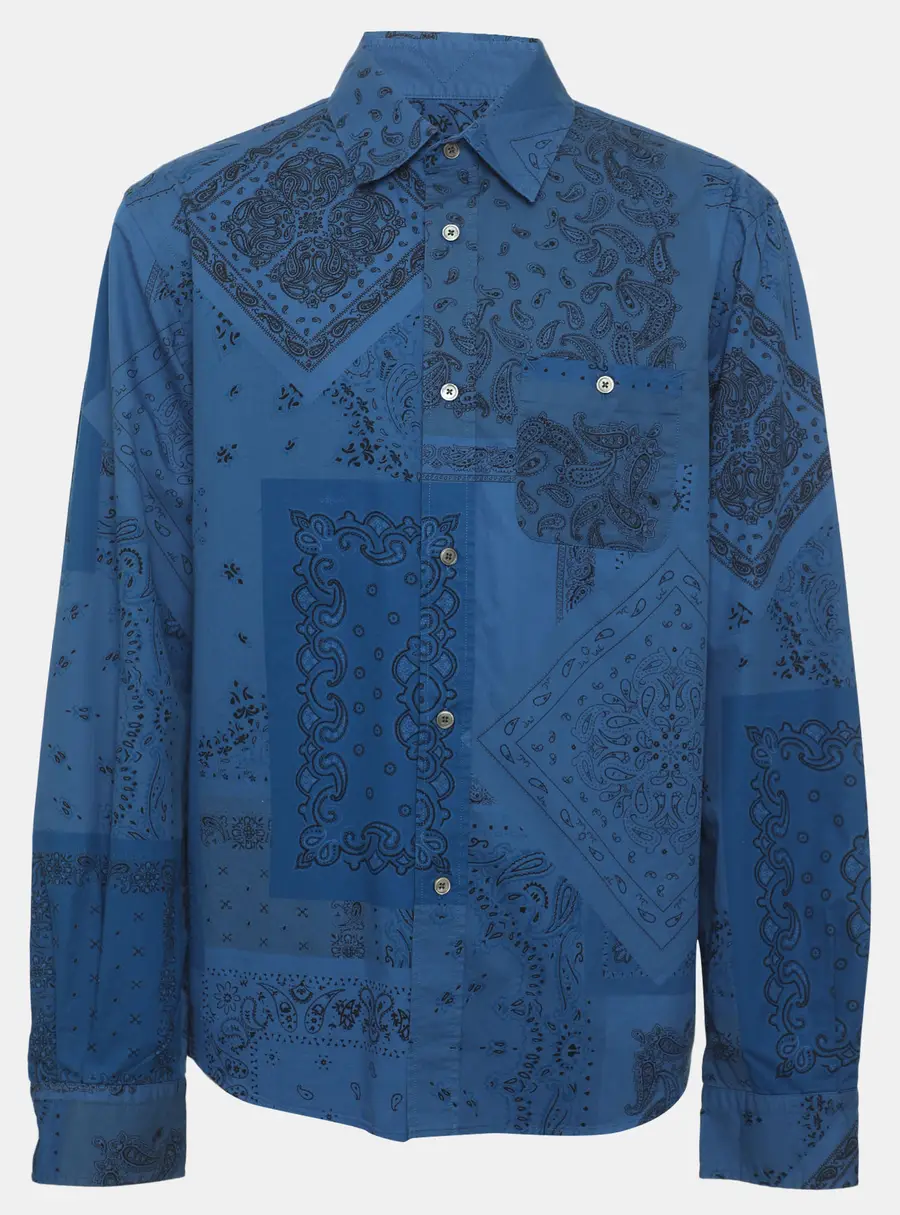 Kenzo Blue Paisley Printed Cotton Long Sleeve Shirt L