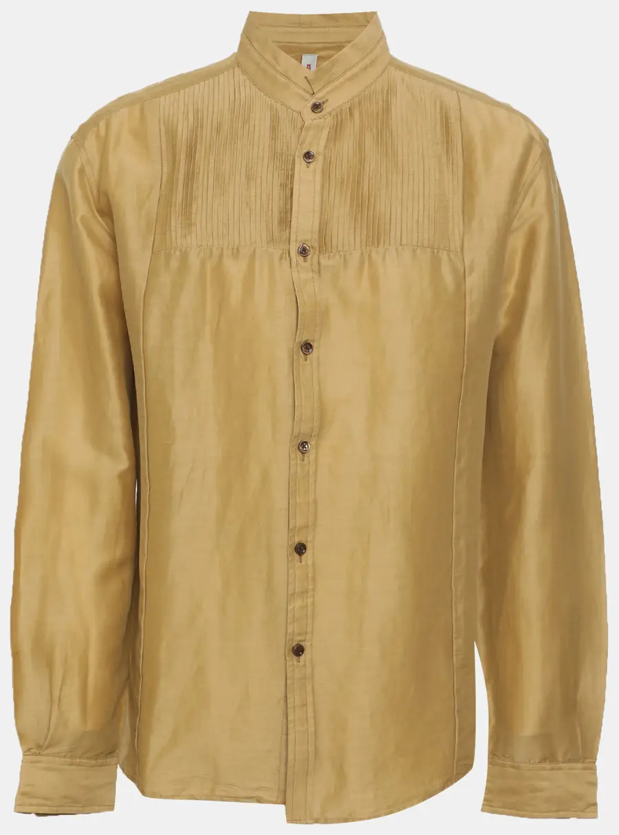 Kenzo Beige Linen Blend Pleated Long Sleeve Shirt XL