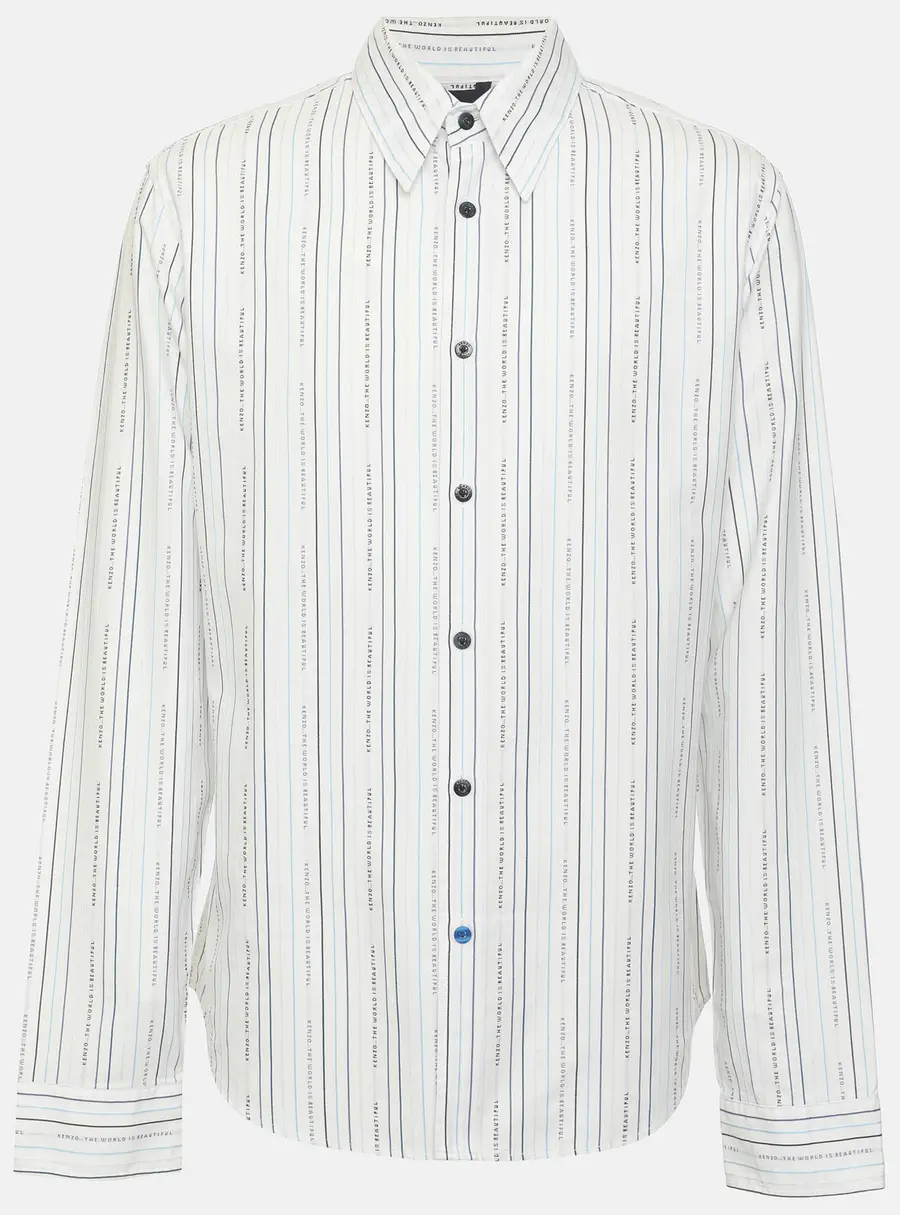 Kenzo White/Blue Striped Logo Cotton Long Sleeve Shirt L