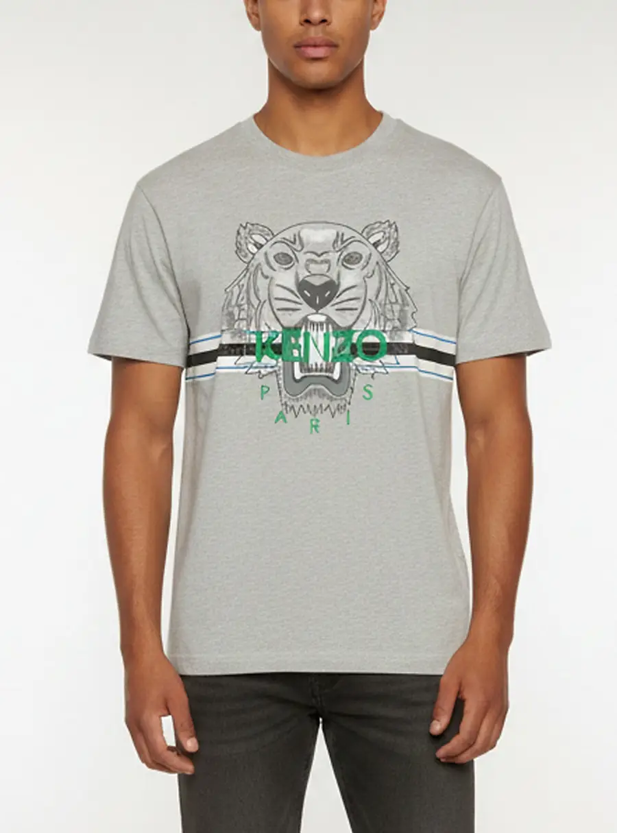 Kenzo Grey Logo Tiger Graphic Jersey Crewneck T-Shirt S