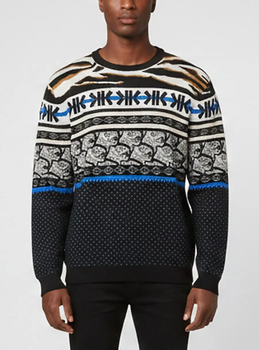 Kenzo Multicolour Fair Isle Tiger Jacquard Wool Knit Pullover XL