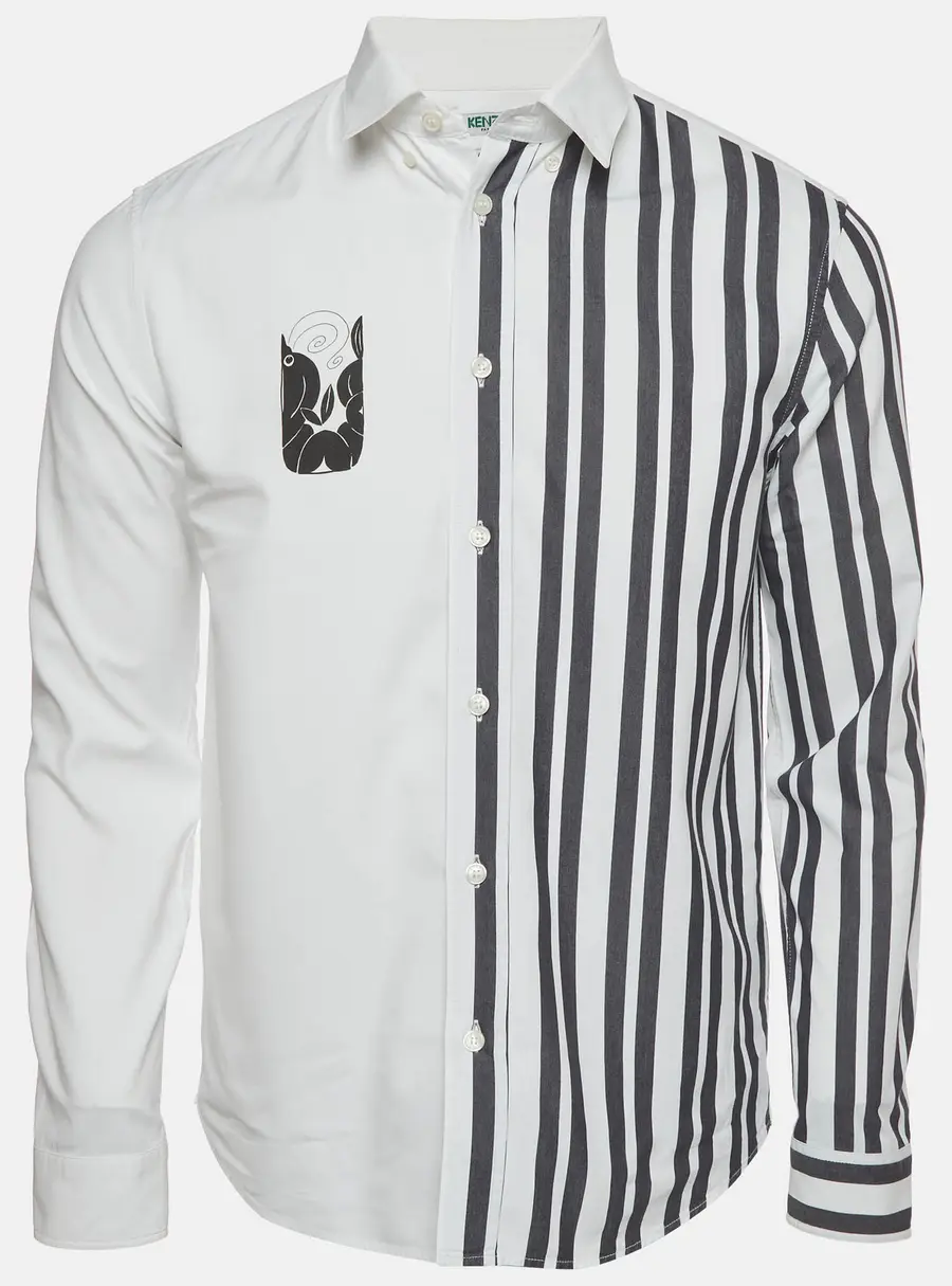 Kenzo White Cotton Printed Striped Button Down Shirt M
