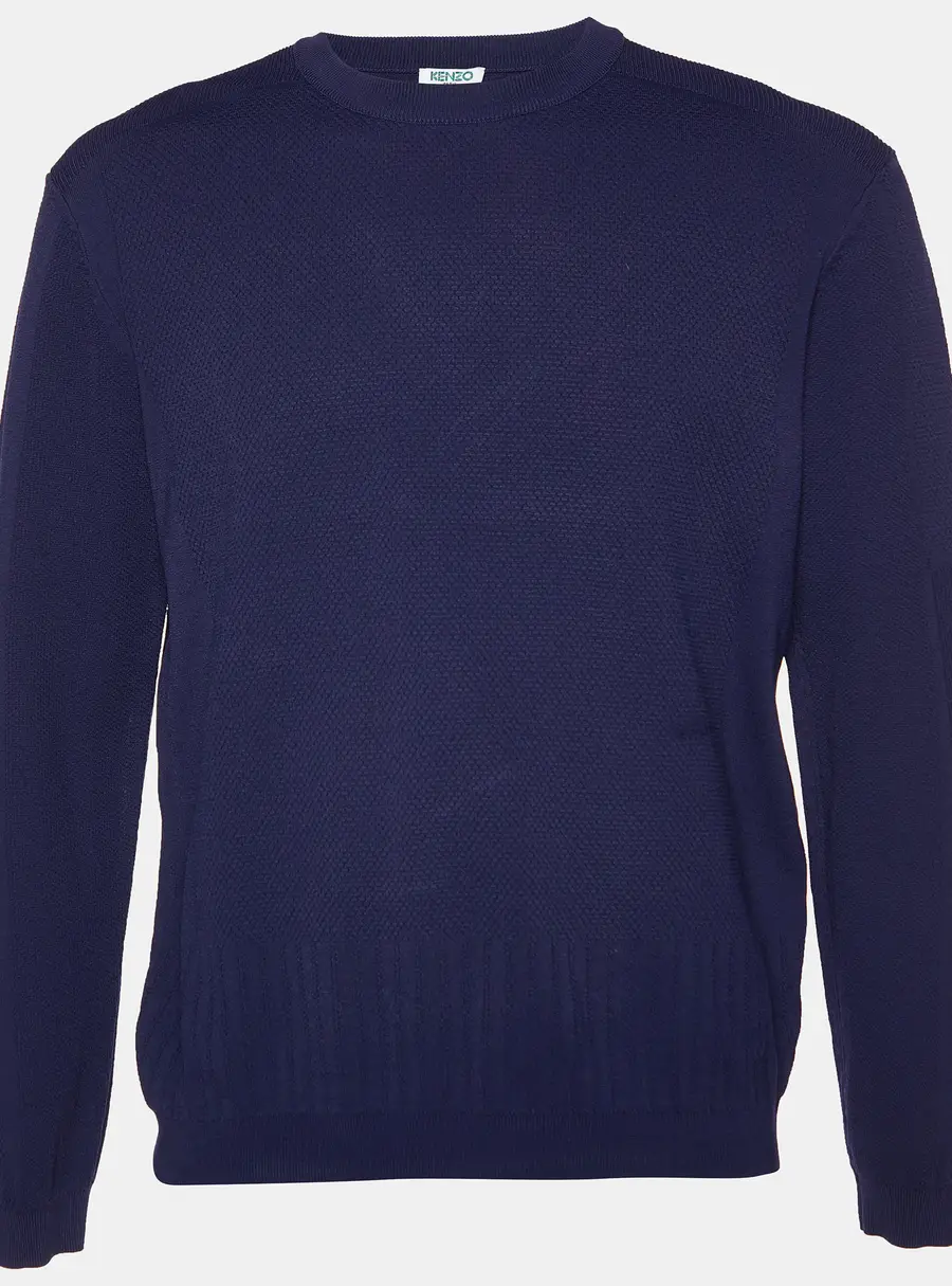 Kenzo Navy Blue Textured Knit Crew Neck Jumper XL