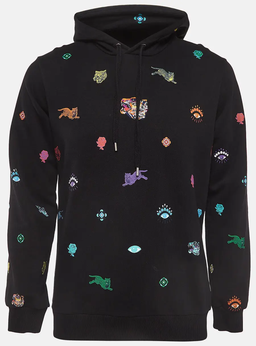 Kenzo Black All Over Print Cotton Long Sleeve Hoodie S