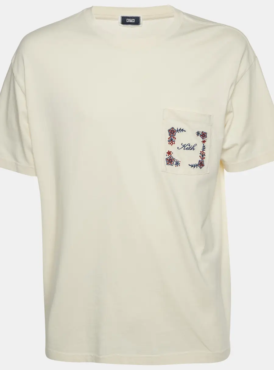 Kith Beige Floral Logo Embroidered Jersey Pocket T-Shirt L